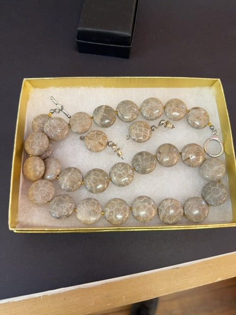 Petoskey stone necklace & earrings