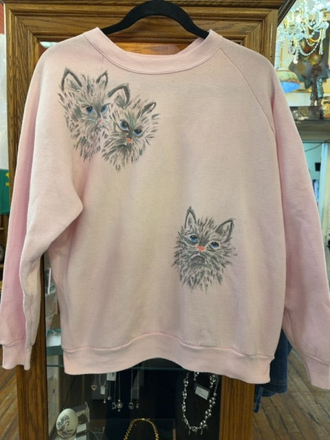 Vintage 90s Hand Painted Cats Sweatshirt
