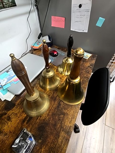 Lg Brass Wood Handle Bell