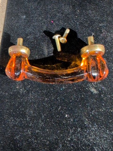 New Amber Glass Drawer Pull w/ Brass Base
