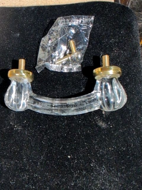 New Clear Glass Drawer Pull w/ Brass Base