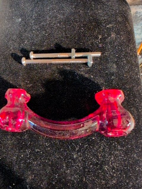 New Red Glass Drawer Pull, 4-1/4" L x 1-1/8" h x 1-3/8" depth, 3" on center