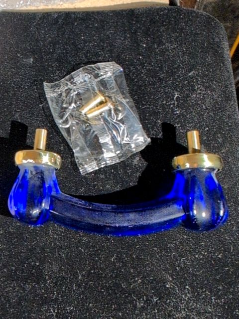 New Cobalt Blue Glass Drawer Pull w/ Brass Base