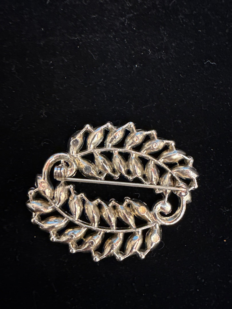 Brooch Blue White Leaves