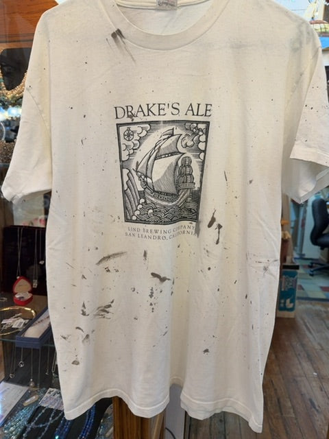 Vintage 90s Paint Splattered Beer Shirt, X Large