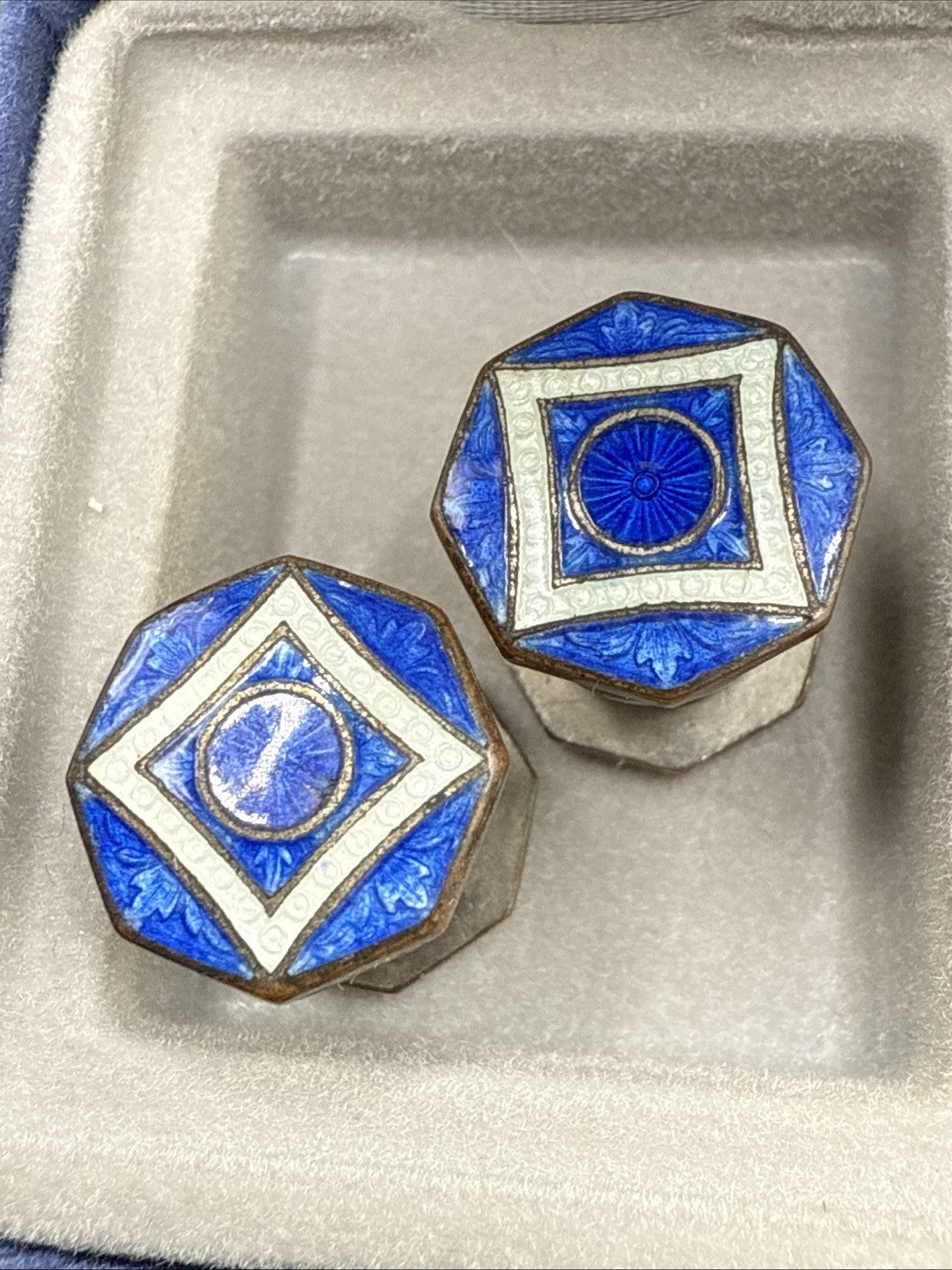 1930's Vintage Cobalt Blue Enamel French Cufflinks pair Patent mark Cuff Links