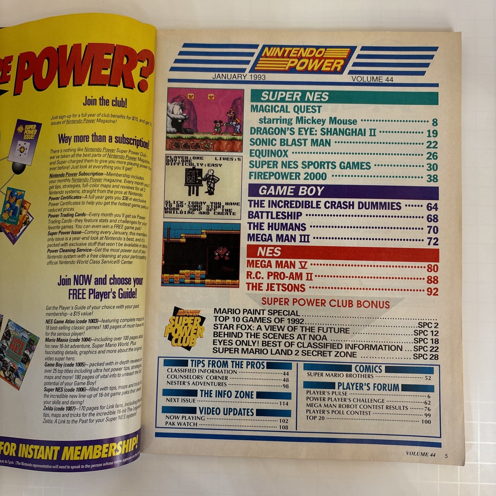 Nintendo Power Magazine Vol. 44 Jan 1993 w/ Player's Poll Poster Stickers Model