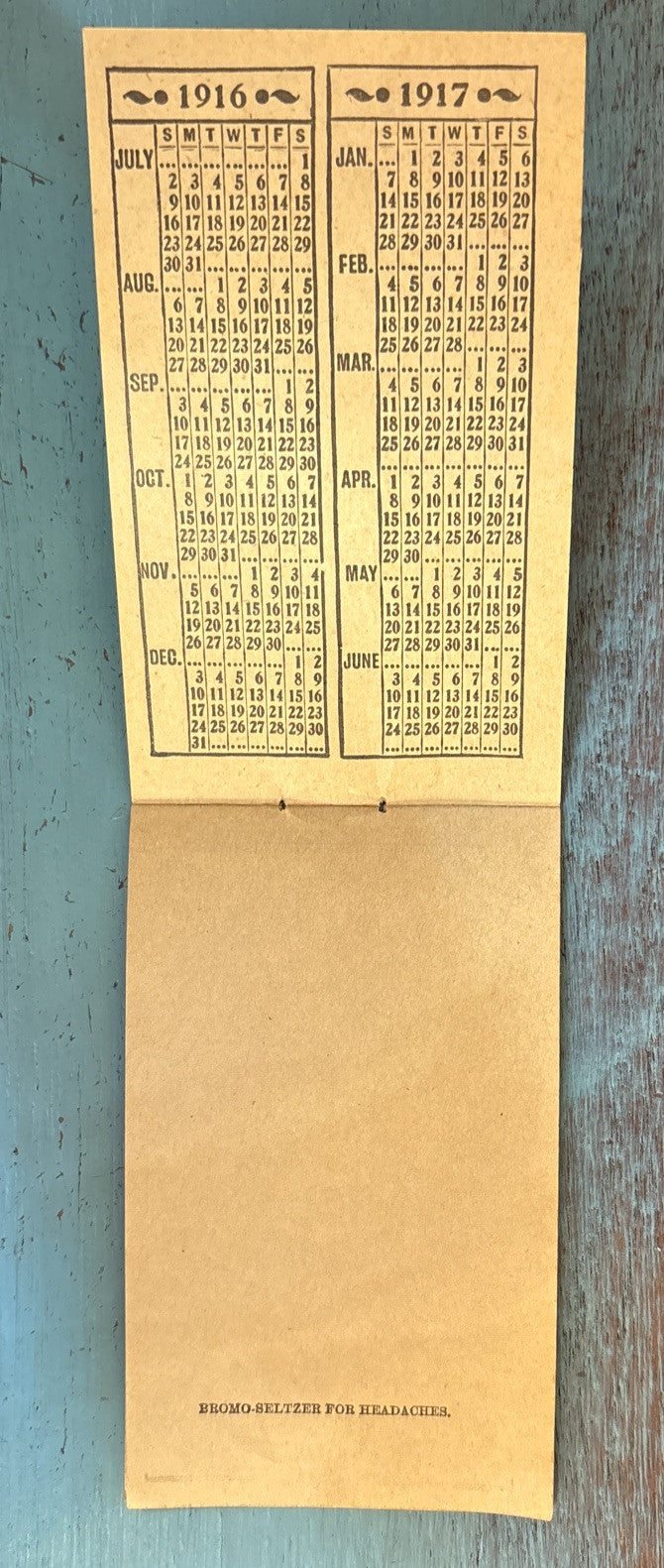 Bromo Seltzer Memo Book Calendar & Useful Information 1916-17 Booklet