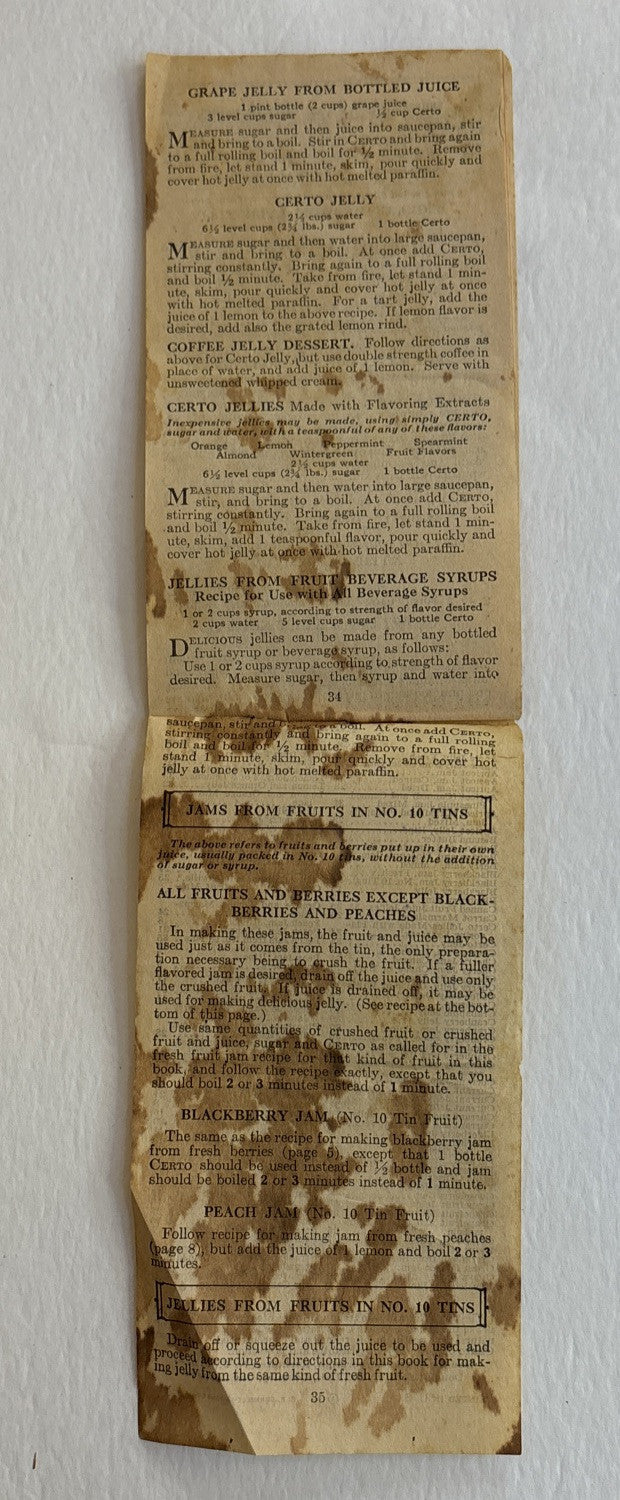 Lot of 2 Certo Jams Jellies Marmalades 35 pg Recipe Booklets 1920s