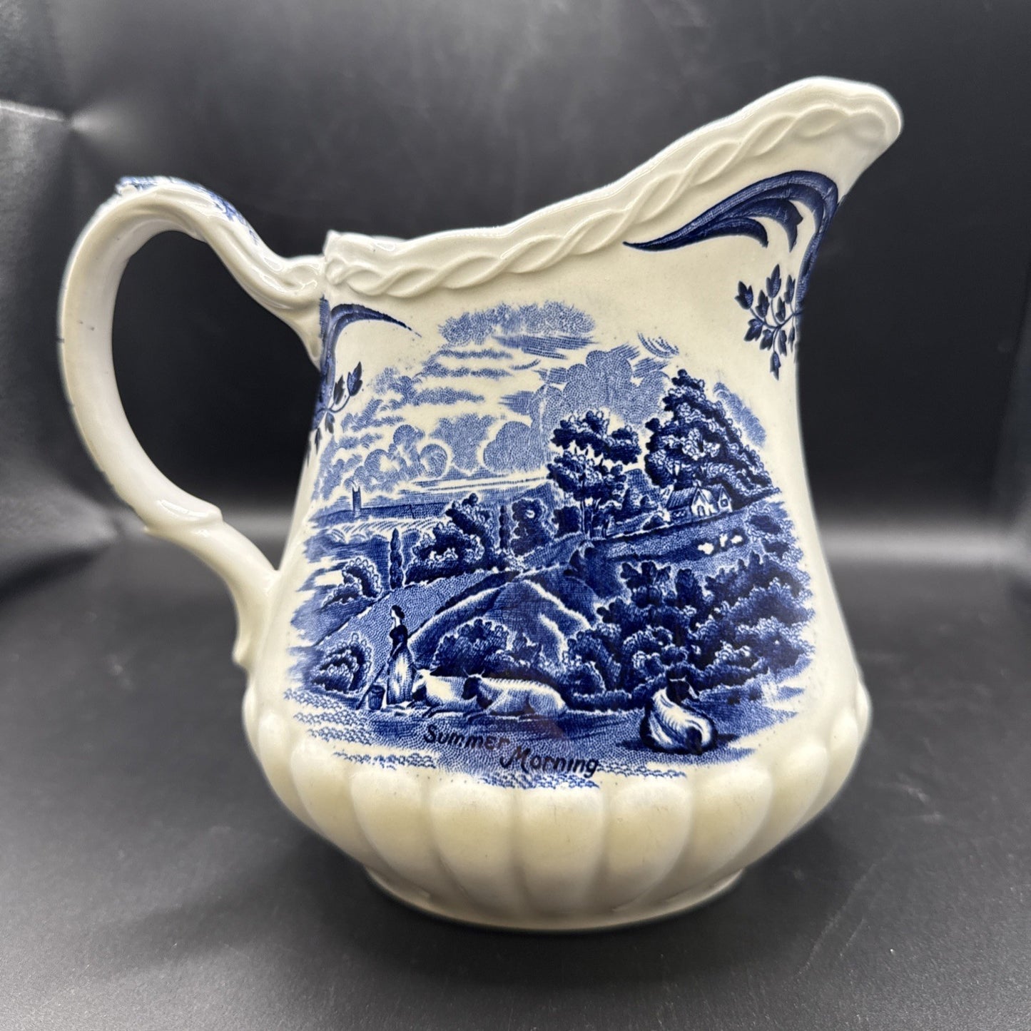Rare W.H Grindley Porcelain Pitcher Constable Summer Morning Blue Transferware