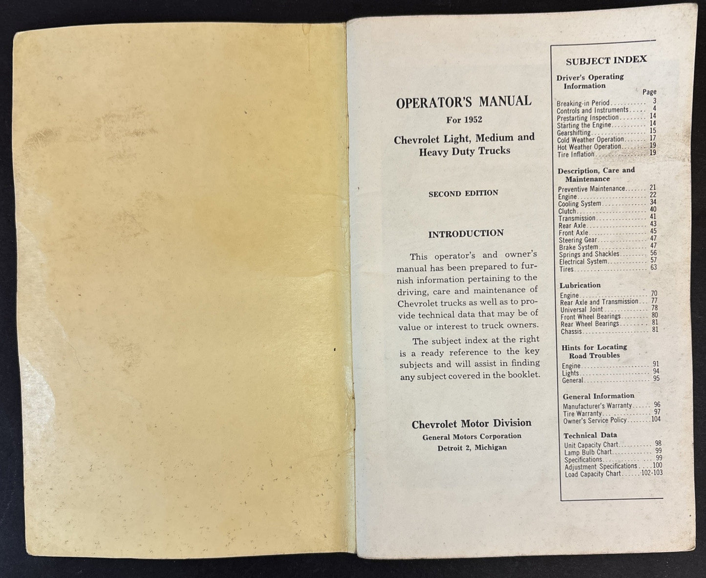 1952 Chevrolet Truck Owners Manual User Guide Reference Operator Book Fuses OEM