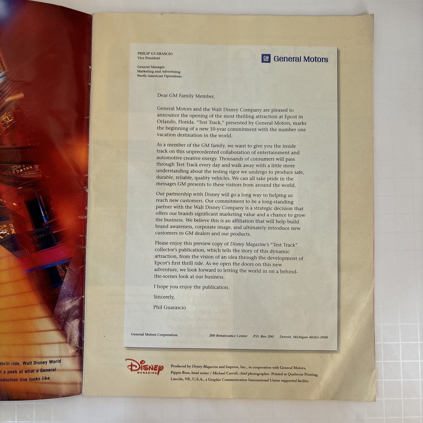 RARE Disney Magazine Inside Test Track Presented by General Motors Vintage Book