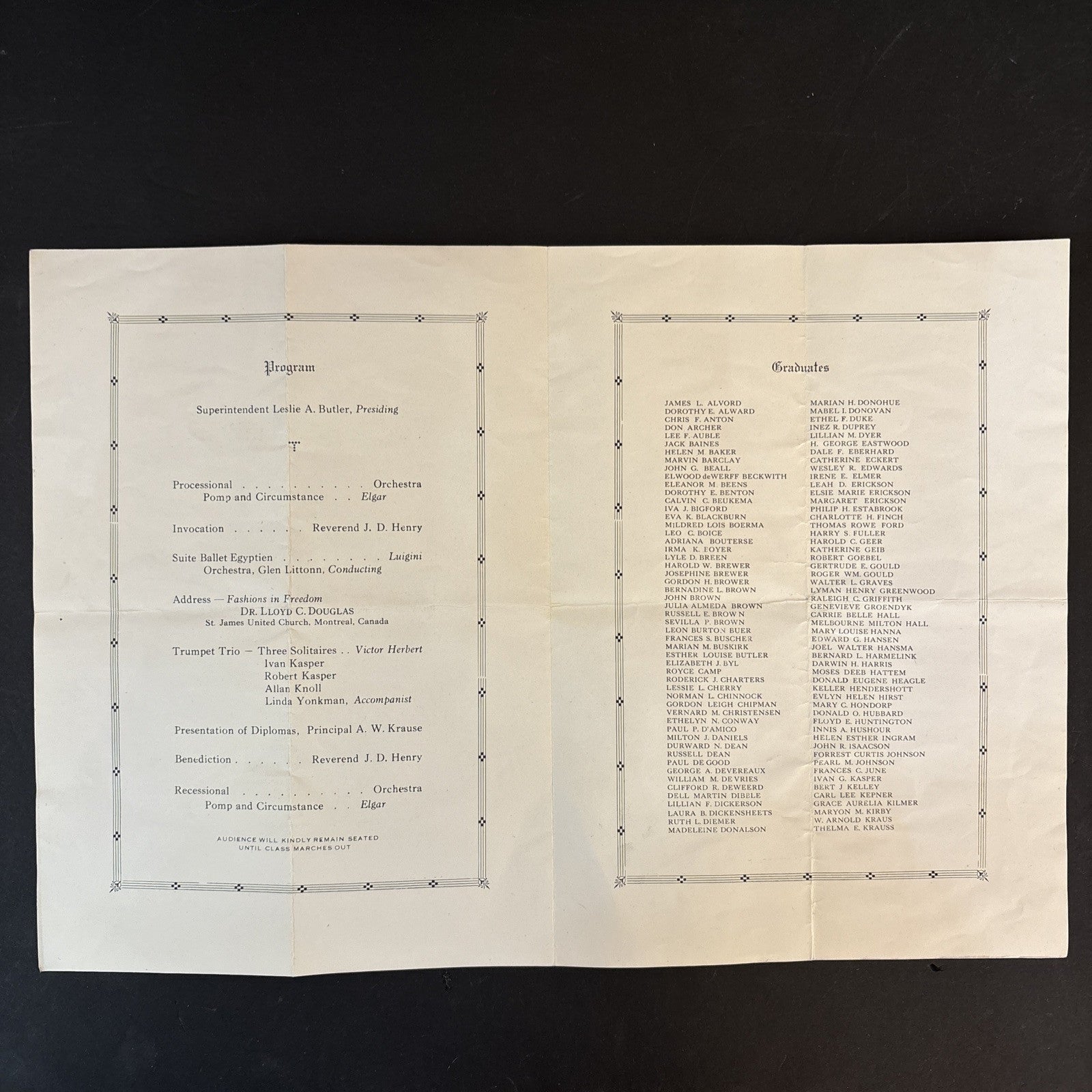 1930 Commencement brochure Grand Rapids Michigan South High School