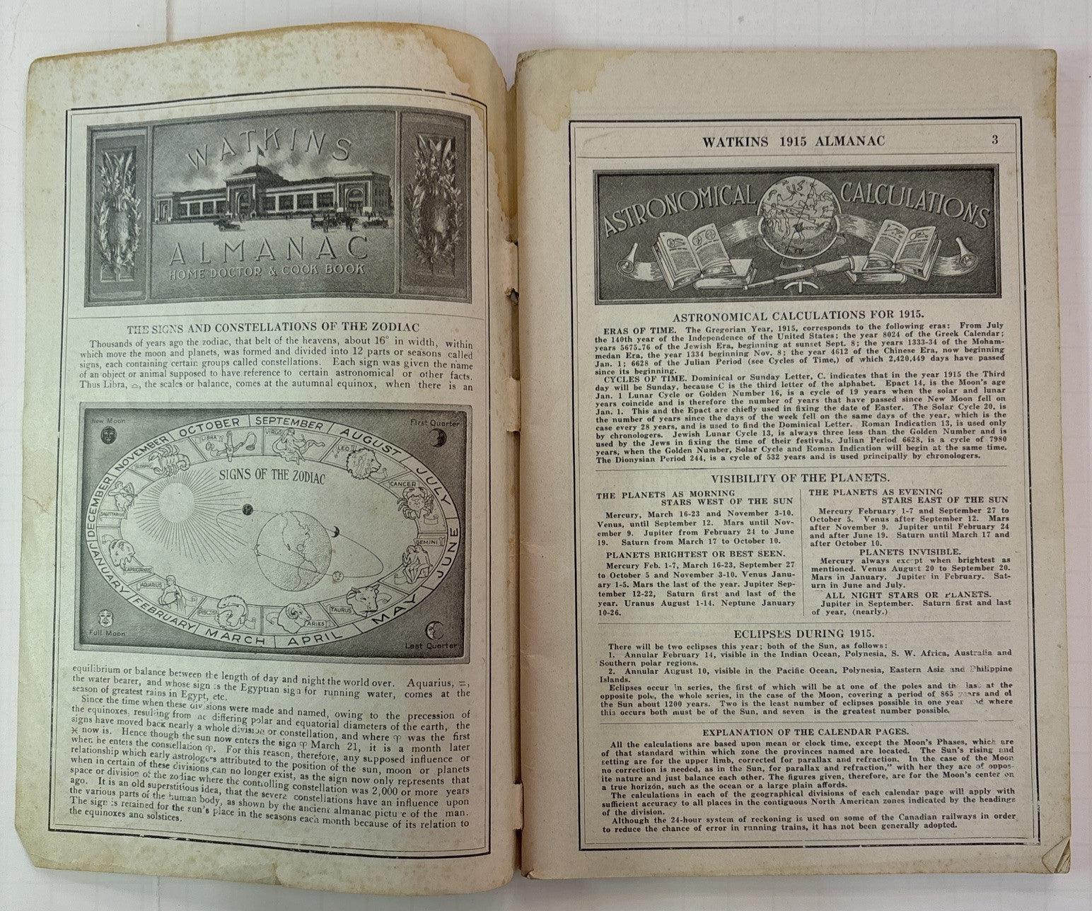 1868 - 1915 Watkins Almanac Home Doctor and Cookbook Great Ephemera