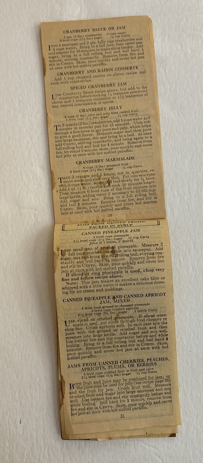 Lot of 2 Certo Jams Jellies Marmalades 35 pg Recipe Booklets 1920s