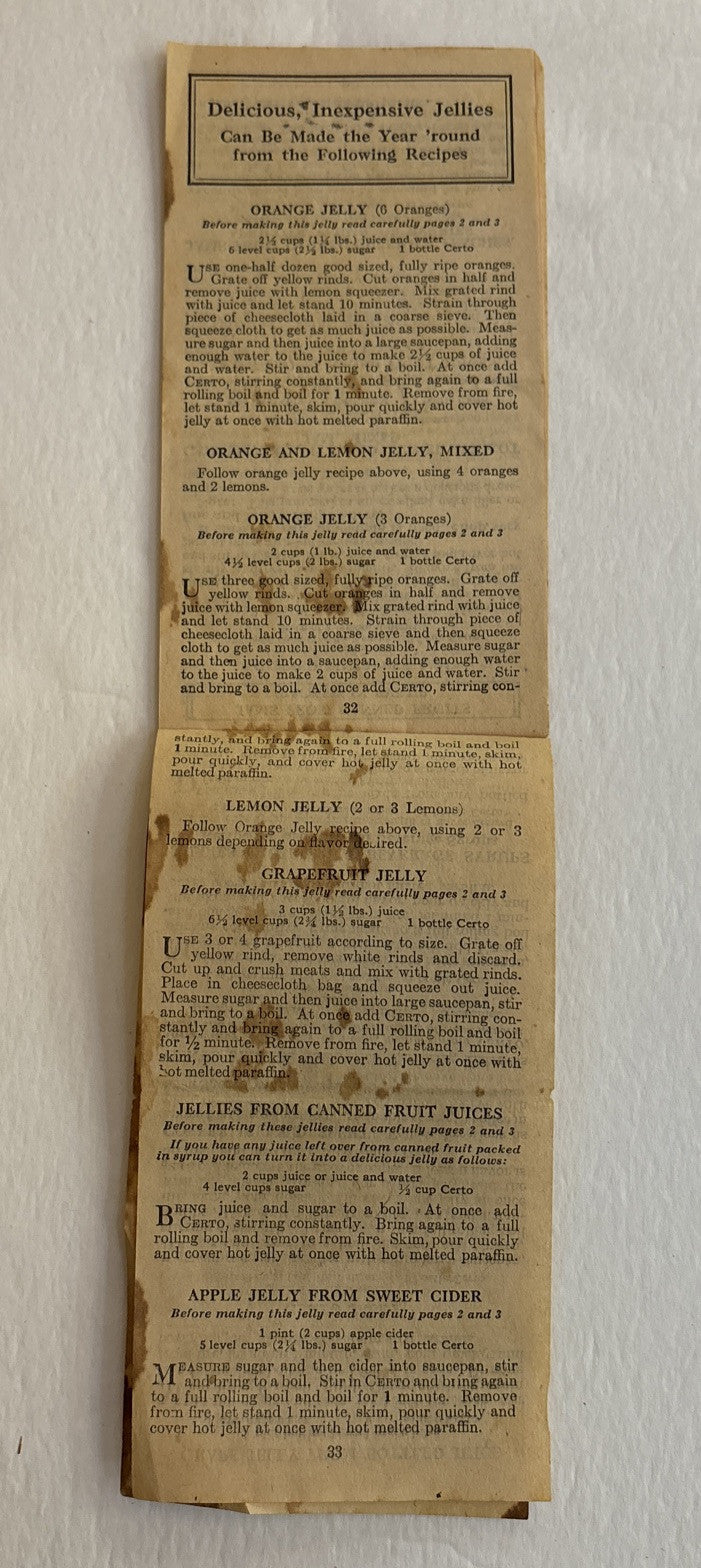 Lot of 2 Certo Jams Jellies Marmalades 35 pg Recipe Booklets 1920s