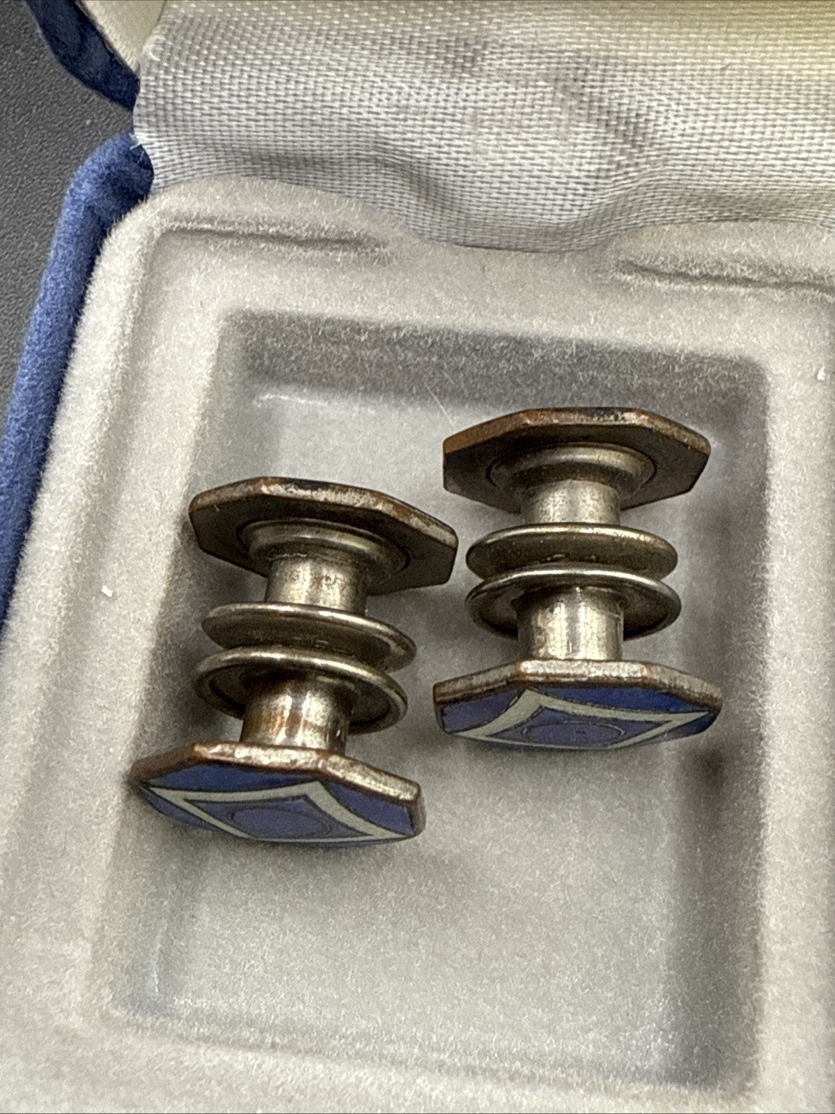 1930's Vintage Cobalt Blue Enamel French Cufflinks pair Patent mark Cuff Links