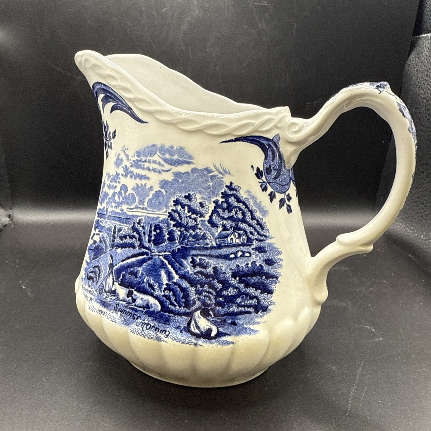 Rare W.H Grindley Porcelain Pitcher Constable Summer Morning Blue Transferware