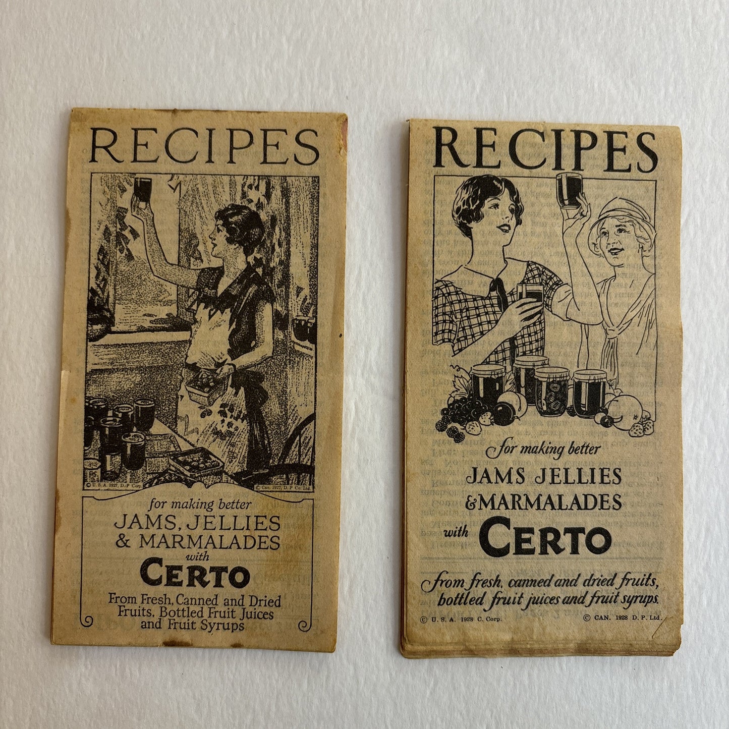 Lot of 2 Certo Jams Jellies Marmalades 35 pg Recipe Booklets 1920s