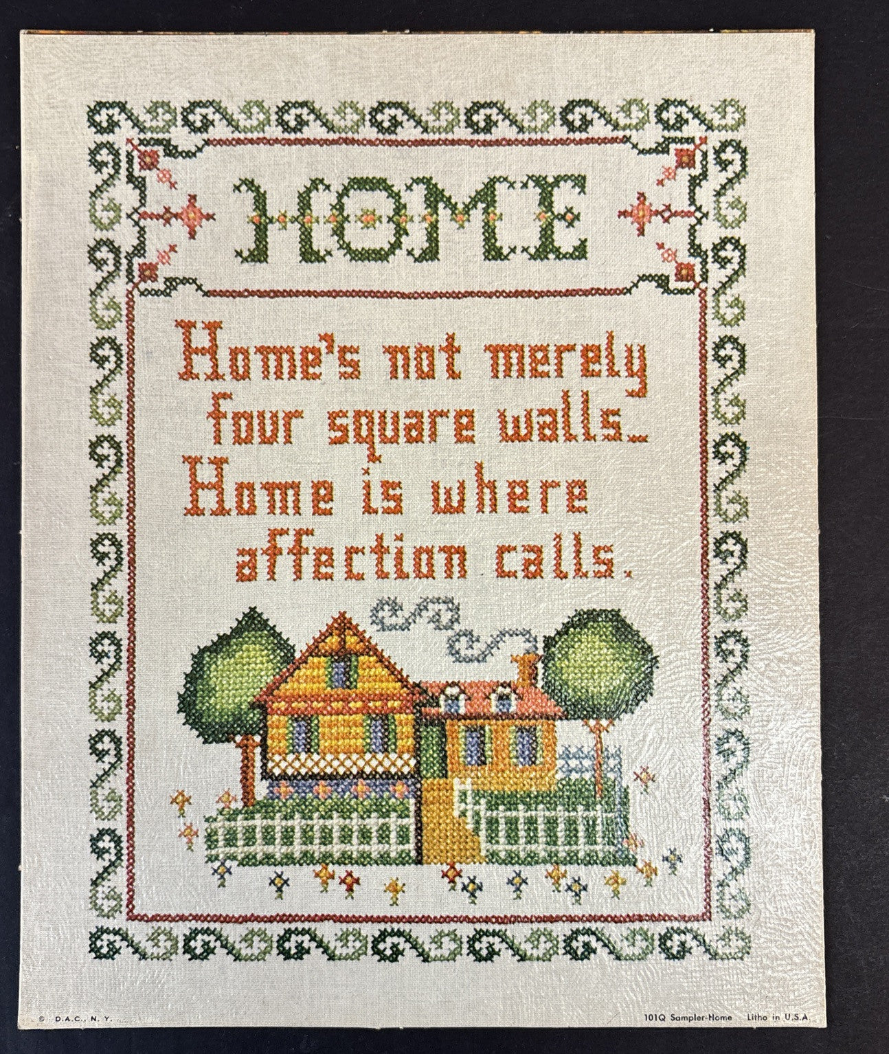 Sampler Home 101-Q  Cross Stitch Design Sheffield Print Artwork 8"x10"