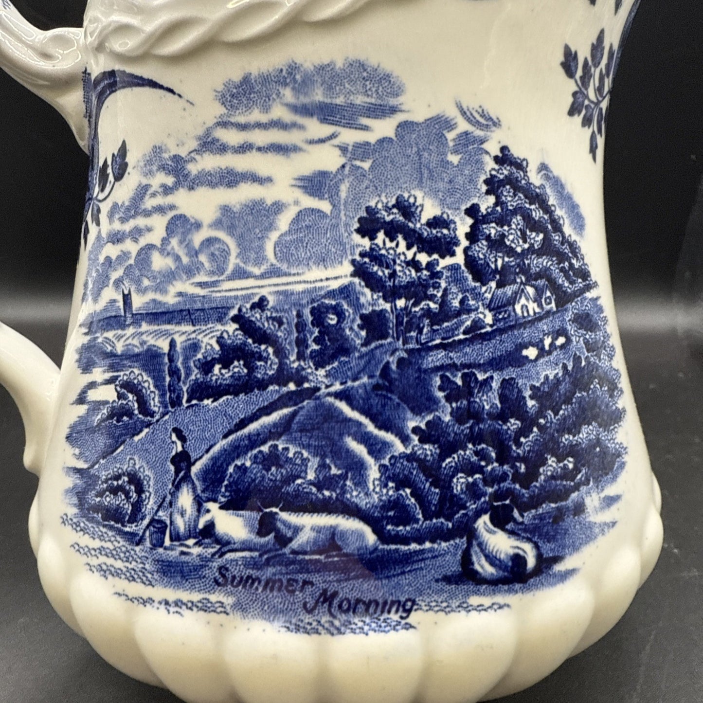Rare W.H Grindley Porcelain Pitcher Constable Summer Morning Blue Transferware